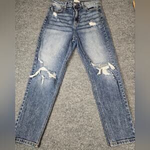 Cello Distressed High Waisted Mom Jeans Blue Size 9 #226